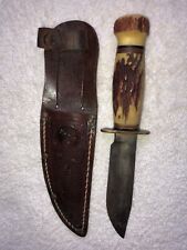 ANTIQUE RARE STAG KNIFE CIRCA 1911-1923 WITH LEATHER CASE SIGNED MARBLES picture