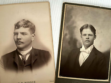 TWO ANTIQUE VINTAGE 1880's YOUNG MEN CABINET CARD CDV PHOTOGRAPH PHOTO picture