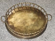 Vintage Solid Brass Serving Tray Bamboo Design Rail Handles Made In India Large picture