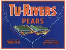 TU-RIVERS Brand, Wenatchee Washington *AN ORIGINAL PEAR CRATE LABEL*  picture