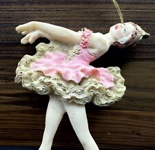 Vintage Ballet Ballerina Christmas Ornament Pink/Grey 4 Inch picture