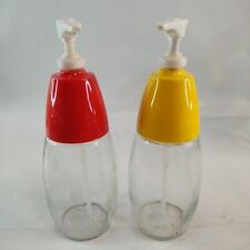 Vintage Gemco Serving Ware Ketchup and Mustard Pump Dispensers Set Glass MCM Set picture