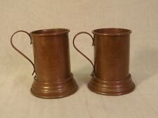COPPER PAIR HAMMERED CUPS TANKARDS ARTS CRAFTS HANDLES 3 1/2