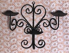 Vintage Black Wrought Iron Three Taper Candle Wall Sconce picture