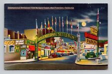 Postcard International Settlement at Night San Francisco CA, Vintage Linen G20 picture