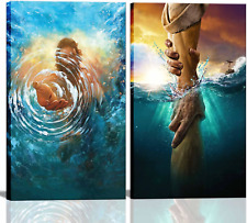 2 Pcs Framed Jesus Wall Art the Hand of God Jesus Reaching into Water Christ Rel picture