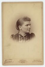 Antique Circa 1880s Cabinet Card Beautiful Profile of Young Woman Lynn, MA picture