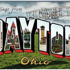 c1940s Dayton OH Greetings Large Bubble Letters Wright Brothers First Plane A205 picture