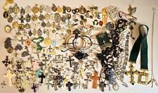 Large Lot Catholic Christian Medals Crosses Rosaries Pins Jewelry Wear & Parts picture