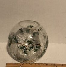 Fifth Avenue Crystal Round Crackle Glass Tea Light Holder Pine Branches Boughs picture