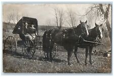 c1910's Couple Riding Horse Carriage Bazile Mills NE RPPC Photo Antique Postcard picture