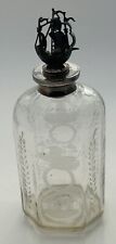 Antique  Etched Glass Decanter with Silver Ship Bottle Stopper picture