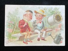 ANTIQUE TRADE CARD J. & P. COATS' THREAD, TWO MEN ON GARDEN BENCH picture