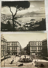 2 1940s WWII RPPC Naples Napoli Italy Bay; Piazza della Borsa 1930s car Postcard picture