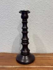 IKEA Wooden Candlestick Dark Brown Silver Top 11.5 Inches Simple MCM Decor picture