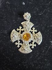 Large Silver Cross With Amber Stone Vintage picture