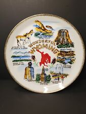 Vintage Wonderful Wyoming Plate Souvenir Collector Multi-Color Gold Trim picture