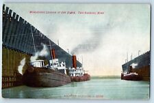 Two Harbors Minnesota MN Postcard Whalebacks Loading Ore Docks Steamer Ship 1910 picture