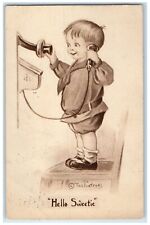 1912 Little Boy Talking Telephone Twelvetrees Finley North Dakota ND Postcard picture