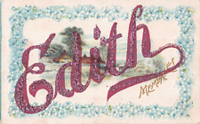 Vintage Large Letter Name Postcard for Edith With Borders of Forget-Me-Nots picture
