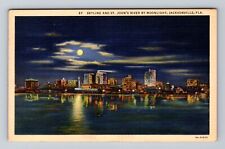 Jacksonville FL-Florida, St John's River by Moonlight, Vintage Postcard picture