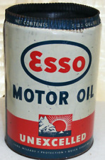 Vintage MOTOR OIL CAN ESSO UNEXCELLED  5 U.S. QTS. Authentic Uniflo Empty NO TOP picture