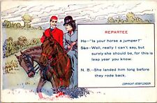 VINTAGE POSTCARD REPARTEE NAUGHTY ADULT HUMOR COUPLE RIDING HORSES MAILED 1908 picture