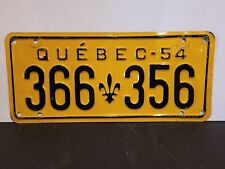 1954 Quebec License Plate Tag Original. picture