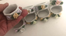 Set 8 Vtg Pink Floral Capodimonte NAPKIN RINGS Round CLASSIC Porcelain Roses 1 picture