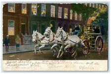 1906 Going To The Fire Horse Carriage Fireman Yellow House Pennsylvania Postcard picture