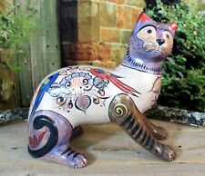 Kitty Cat & Parrots Hand Painted Burnished Clay by Mera Tonala Mexican Folk Art picture