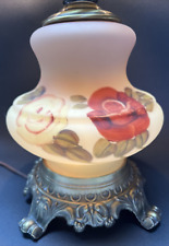 Vtg Hedco Inc Hand Painted Lamp Base Floral Roses Red Pink Peach Ornate Metal picture