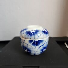 Quaint White & Blue Covered Porcelain Trinket Dish, 2 1/2 