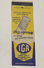 IGA Food Stores Wonder Cup Vintage Matchbook Cover Struck Not Complete picture