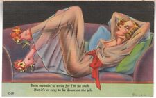 VTG. RISQUE MODERN GIRL COMICS - CURTEICH LINEN # C-59 POSTCARD 1944 CANCEL picture