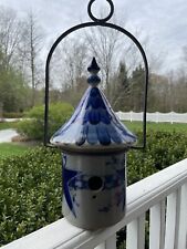Eldreth Pottery Birdhouse Signed Salt Glazed Blue Gray With Hardware 3 Piece picture