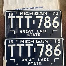 1973 Michigan License Plate NOS PASSENGER W/ Envelope MICH 73 SET  TTT-786 NEW picture