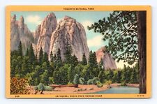 Old Postcard Yosemite El Capitan Gateway California 1940s Merced River Linen picture