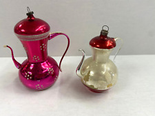 Vintage Mercury Glass (2) Coffee Pot Christmas Ornaments picture