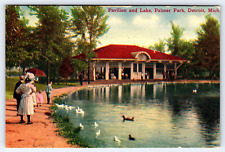 Vintage Antique Postcard Detroit, Michigan Palmer Park Pavilion And Lake 1910 picture