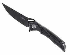 Two Sun Flipper Pocket Knife Black Titanium Handle D2 Plain Edge TS337 picture