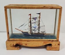 Vintage Sailboat Ship Displayed in a Glass & Wood Case picture