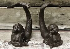 Pair of Mermaid Cast Iron Brown-Tone 8.5” Tall Nautical Bookends picture