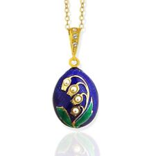Lilies of the Valley Ornate Jeweled Egg Pendant Sterling Silver Gold Plate 1