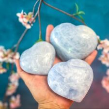 1pc Blue Calcite Heart Shaped Crystal Small Pocket Carved Polished Natural Stone picture