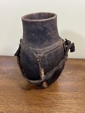 Antique African PRIMITIVE Wood Leather & Hide Vessel Vase Folk Art #17 picture