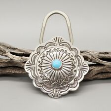 NAVAJO-HAND STAMPED STERLING & TURQUOISE KEY RING by ARNOLD BLACKGOAT picture