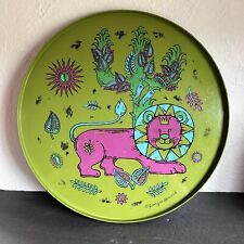 Vintage Georges Briard ® MCM Pink Green Lion Serving Tray Plastic 14.25