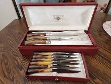 Vintage Sheffield England Carving Knife Set +6 Steak Knives in Original Box picture