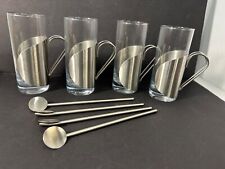 Zeo Tea Latte Irish Coffee Set Of 4 Glasses W/ Metal Sleeves & Spoons picture